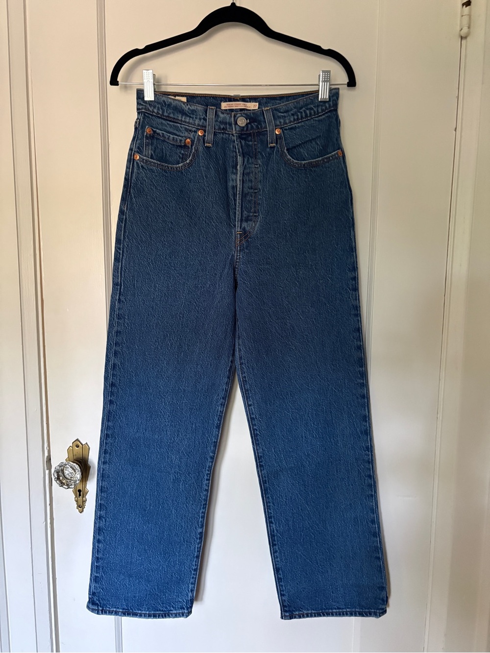 Levi's Ribcage Straight Ankle Jazz Pop Denim Jeans with Contrast Stitching
